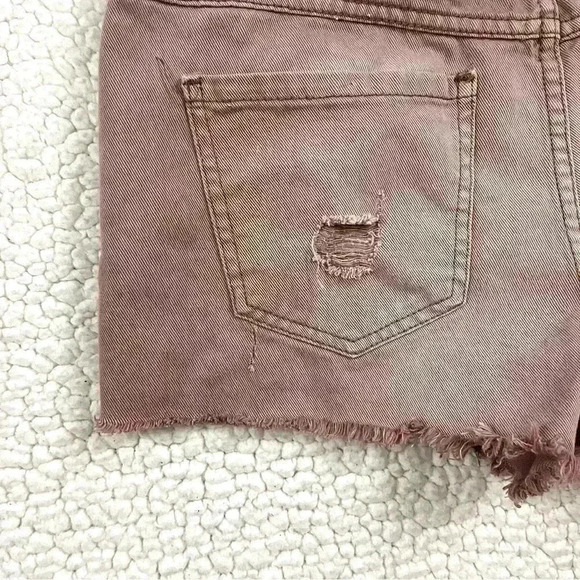 Free People Mauve Runaway Slouch Distress Raw Hem ButtonFly Denim Shorts Size 27 - Picture 6 of 14